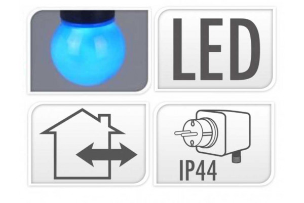 Lyskæde, LED m/20 pærer, Multifarvet