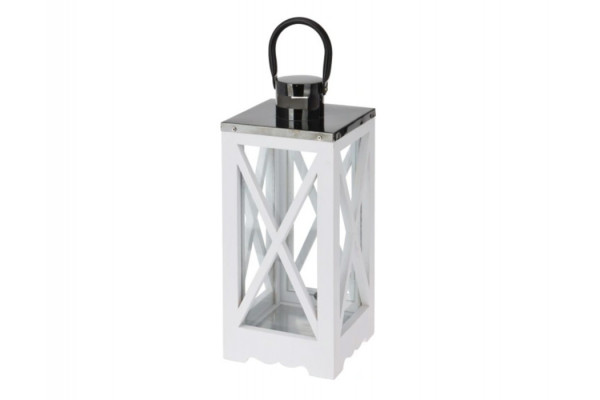 Lanterne, Hvid m/metal-top, 14x14x34 cm