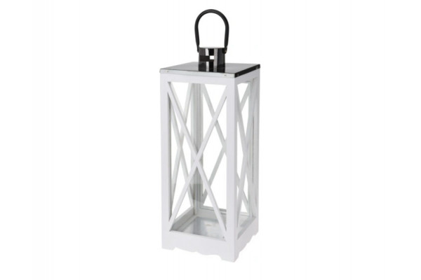Lanterne, Hvid m/metal-top, 20x20x52 cm