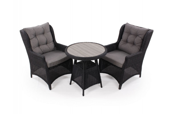 Siesta sort Cafesæt m/2 loungestole – Ø 70 cm