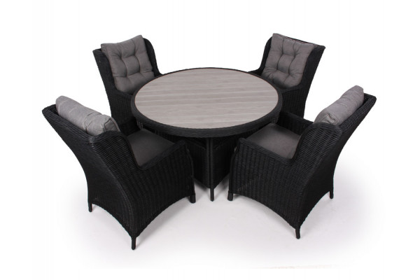 Billede af Rio Sort Havemøbelsæt m/4 loungestole - Ø 130 cm
