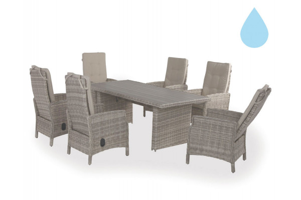 Køb Rio Lys Grå Havemøbelsæt m/6 pos stole – 94×210 cm