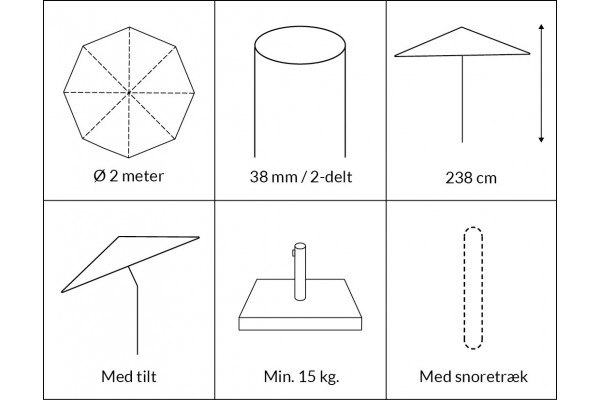 Signe Parasol Ø 2 meter m/tilt - Hvid/Beige...