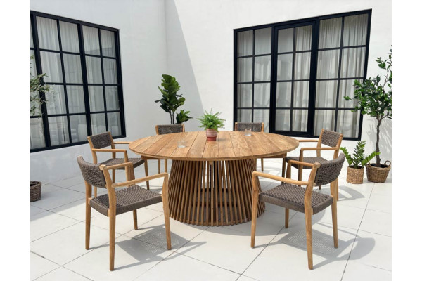 Luna Tonka Teak havemøbelsæt m/6 stole - Ø180 cm