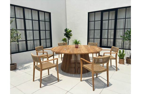 Luna Manja Teak havemøbelsæt m/6 stole - Ø180 cm
