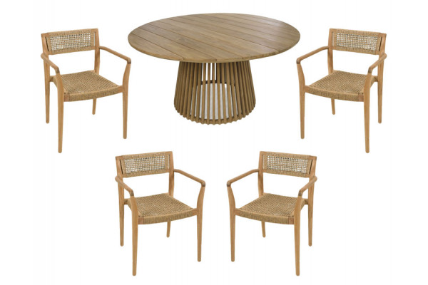 Luna Manja Teak havemøbelsæt m/4 stole - Ø150 cm