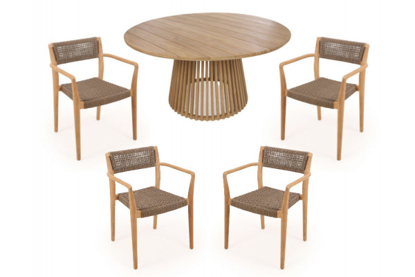 Luna Tonka Teak havemøbelsæt m/4 stole - Ø150 cm