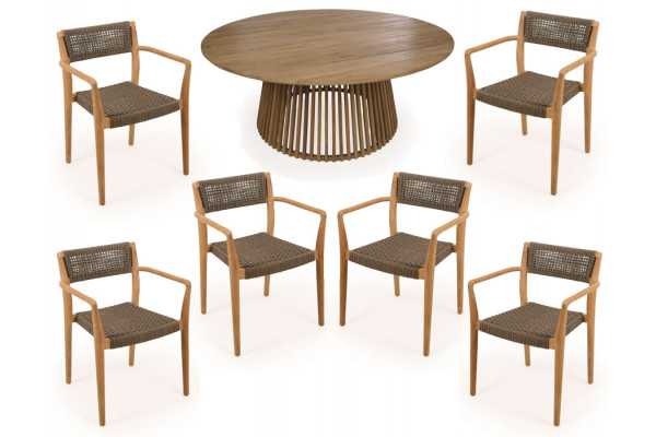 Luna Tonka Teak havemøbelsæt m/6 stole - Ø180 cm