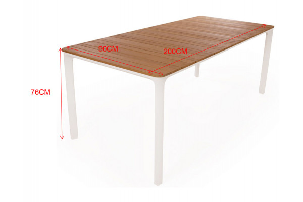 Ronja Havebord - 90x200 cm - Hvid/teak