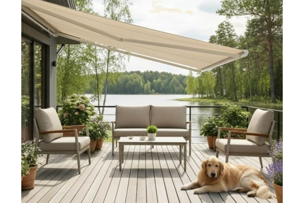 Bøg Markise - m/motor & LED-lys - 3,5 x 3 m -...