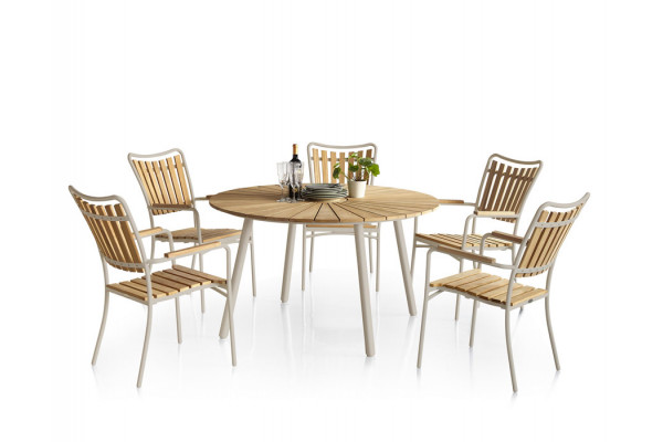 DaneLine Eva Teak Havemøbelsæt - Ø130 cm - Latte