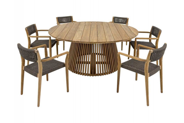 Luna Tonka Teak havemøbelsæt m/6 stole - Ø180 cm