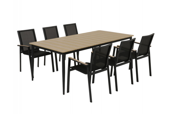 Malmø Havemøbelsæt m/6 stabelstole - Mørkegrå