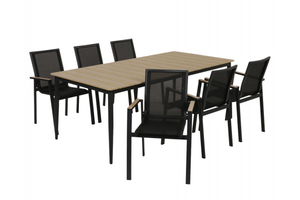 Malmø Havemøbelsæt m/6 stabelstole - Mørkegrå