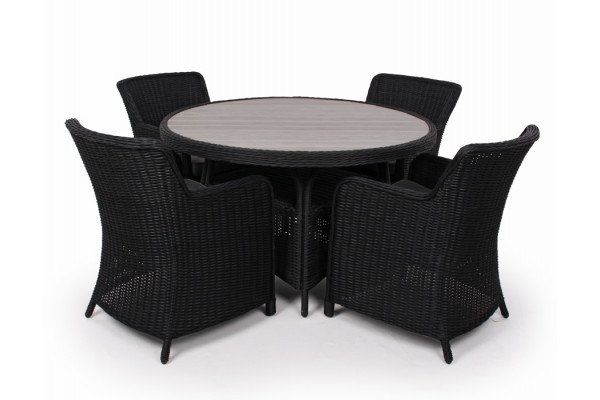 Siesta Sort Havemøbelsæt m/4 spisestole - Ø 130 cm