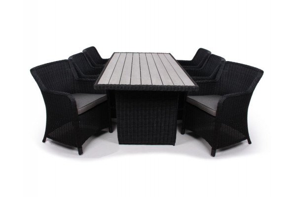 Rio Sort Havemøbelsæt m/6 spisestole - 94x210 cm